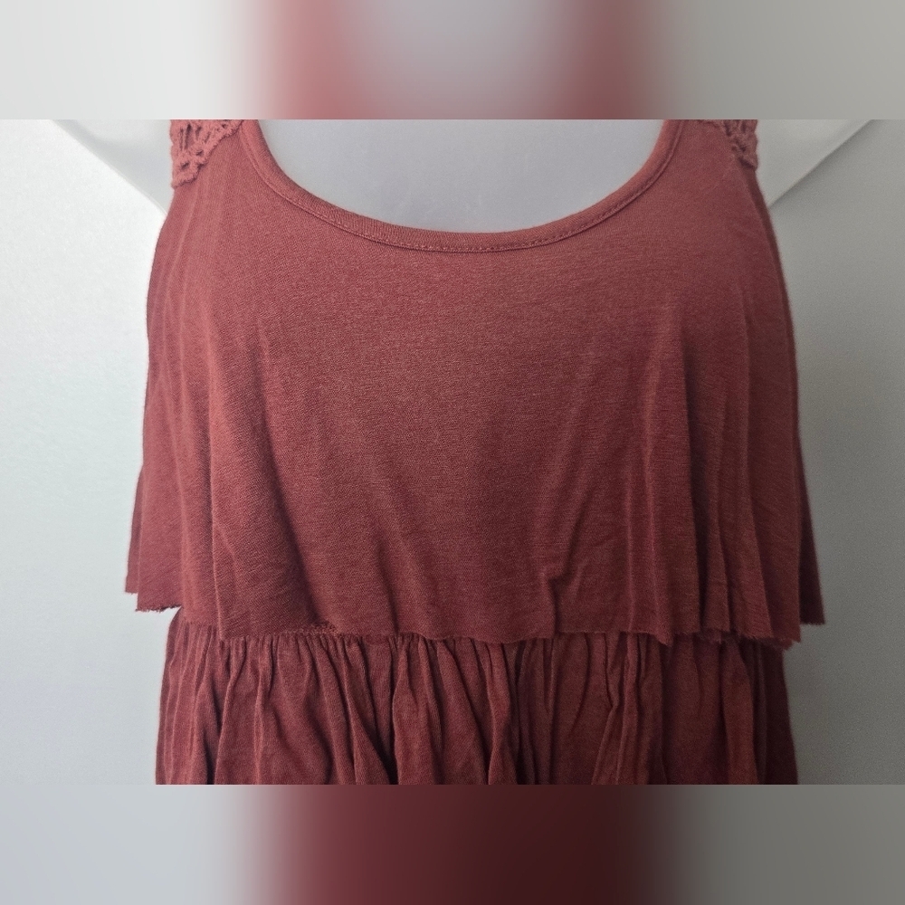VTG Wet Seal boho tiered tank top in a warm rust/terracotta brown Womens Med - Picture 7 of 12